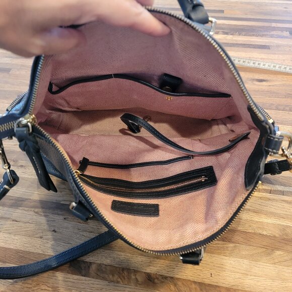 Dooney & Bourke Dillen Satchel Navy Pebbled Leather Double Pocket Hobo Bag - Picture 10 of 15